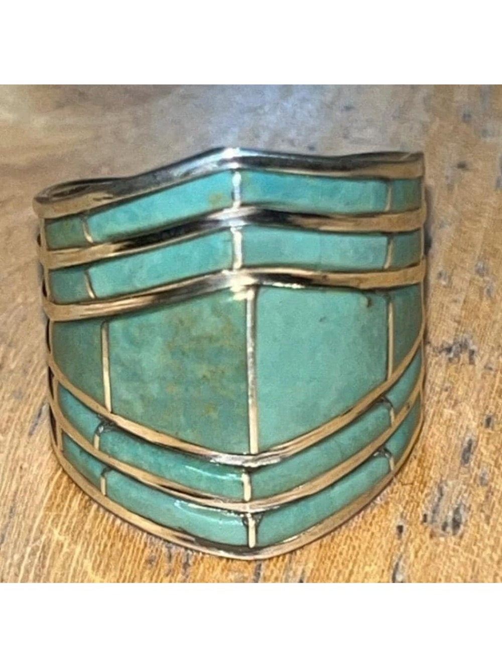 Navajo sterling silver cluster turquoise inlay traditional ring size 8 -Andrew